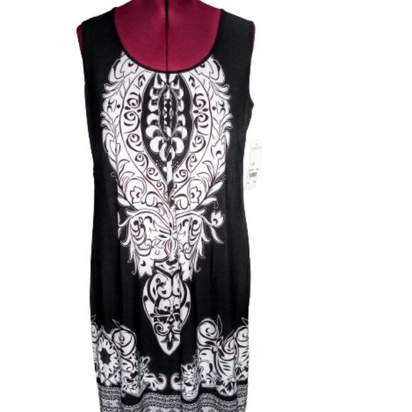 Notations B&W Damask Print Sleeveless Dress NWT - Picture 1 of 8